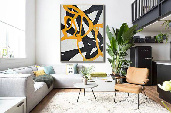 Oversized Canvas Art On Canvas,Hand-Painted Black And White Minimal Painting On Canvas,Extra Large Paintings